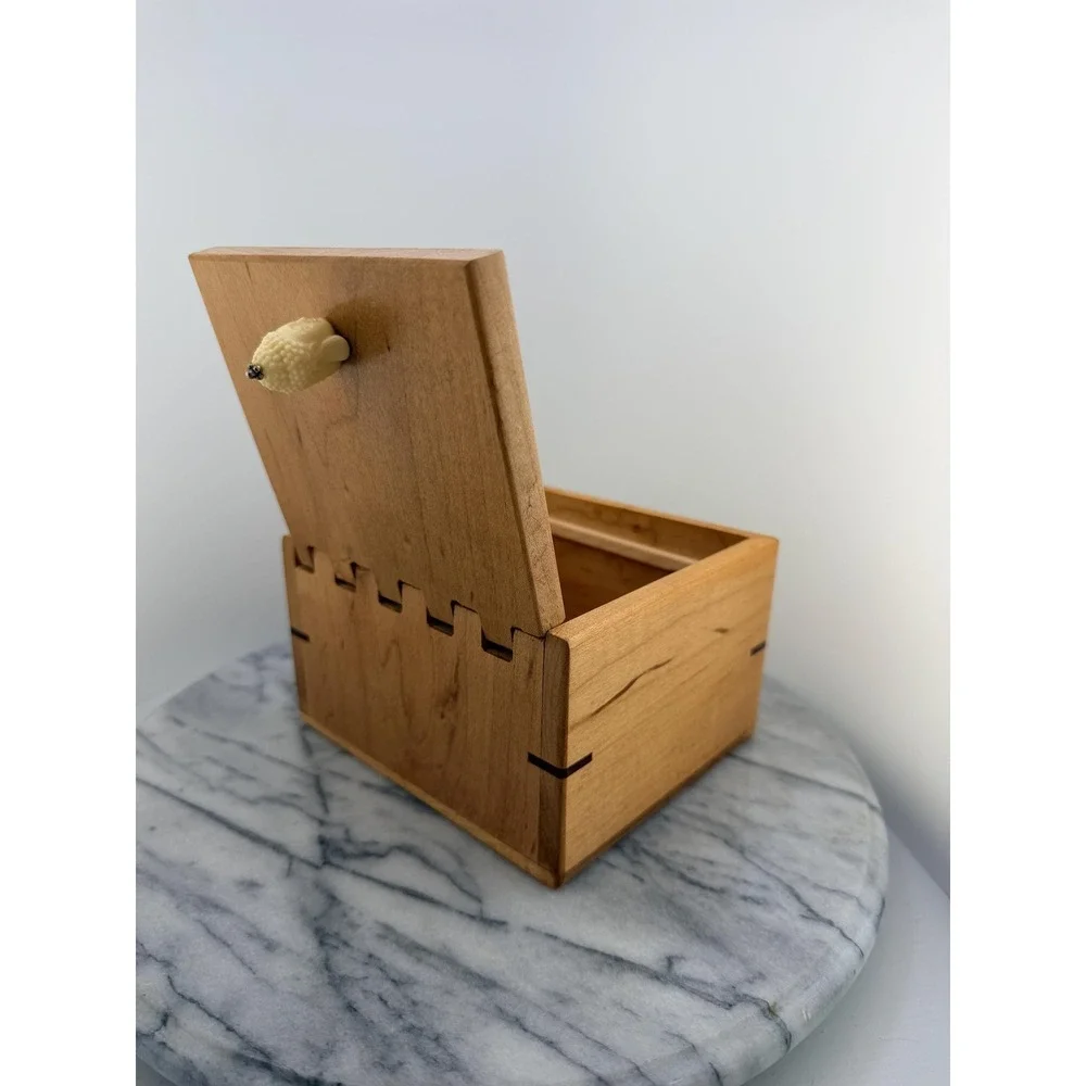 Vintage Handcrafted Wooden Keepsake Box Buddha Finial, Artisan, Zen Meditation